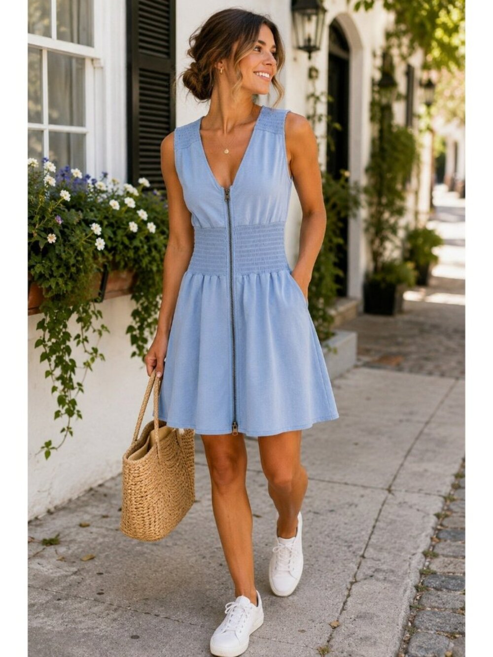 Sundays by Wearsundays Blue Sleeveless Zip Front Fit Flare Dress XS